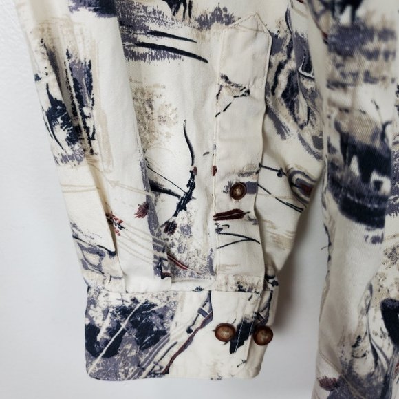 North River Bow Hunter Deer Elk Print Button Down Men's Cotton Shirt Size L - Picture 8 of 12